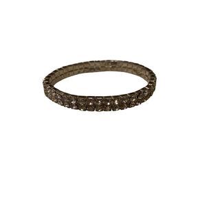 Rhinestone Stretch Cuff Bracelet Gemstones Silver Tone Bling Glam